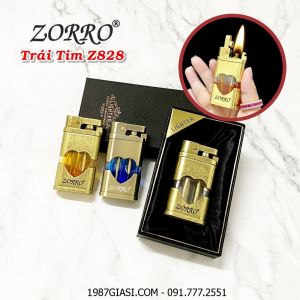 BẬT LỬA XĂNG LỘ THIÊN ZORRO Z828 HÌNH TRÁI TIM (CÓ HỘP) - (XÀI XĂNG)