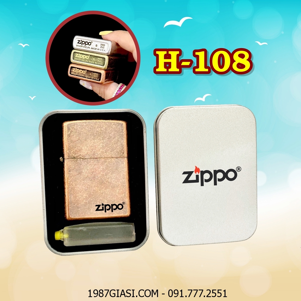 BẬT LỬA ZIPPO ĐỒNG CỔ TRƠN (HỘP THIẾC KÈM XĂNG) (CÓ MỘC ĐÁY) H-108 ĐỒNG CỔ