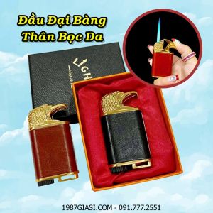 BẬT LỬA KHÈ HÌNH ĐẦU ĐẠI BÀNG THÂN BỌC DA (KIM LOẠI) (CÓ HỘP) - (XÀI GAS)