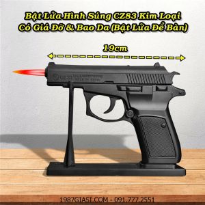 BẬT LỬA HÌNH SÚNG CZ83 KIM LOẠI CÓ BAO DA VÀ GIÁ ĐỠ (SIZE: 19CM) FULLBOX (BẬT LỬA ĐỂ BÀN) - (XÀI GAS) #ĐEN NHÁM