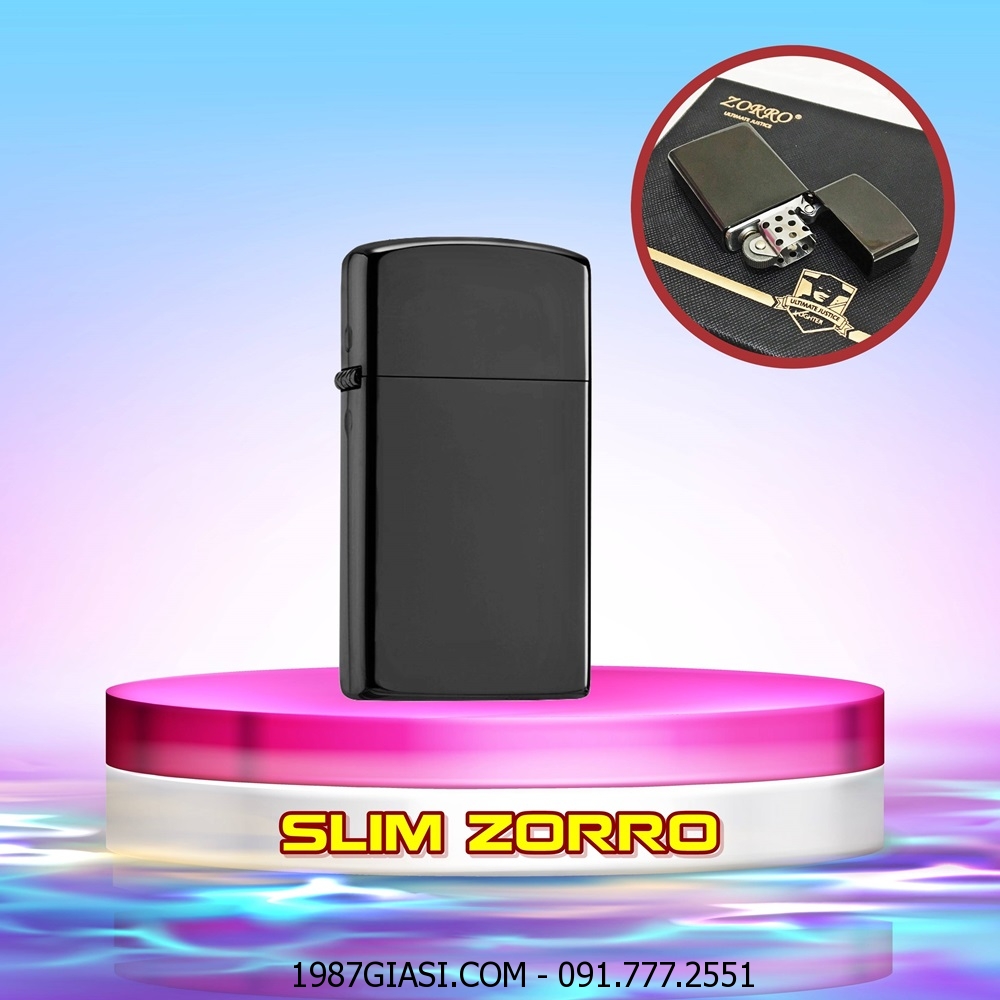 BẬT LỬA ZIPPO SLIM ZORRO TRƠN BÓNG (FULL BOX) - (XÀI XĂNG) #ĐEN