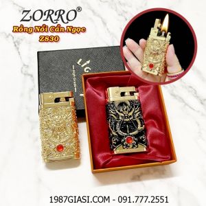 BẬT LỬA XĂNG ĐÁ ZORRO Z830 HÌNH RỒNG NỔI CẨN NGỌC (CÓ HỘP) - (XÀI XĂNG)
