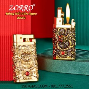 BẬT LỬA XĂNG ĐÁ ZORRO Z830 HÌNH RỒNG NỔI CẨN NGỌC - (XÀI XĂNG)