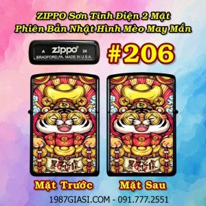 BẬT LỬA ZIPPO SƠN TĨNH ĐIỆN 2 MẶT PHIÊN BẢN NHẬT HÌNH MÈO MAY MẮN (CÓ MỘC ĐÁY) - (XÀI XĂNG) #206