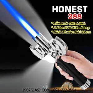 KIẾM LỬA HONEST 288 TỰ VỆ - BẬT LỬA KHÈ HONEST 288 LỬA KHÈ CỰC MẠNH (CÓ 3 ĐÈN SIÊU SÁNG) (KIM LOẠI) FULLBOX - (XÀI GAS + SẠC PIN)