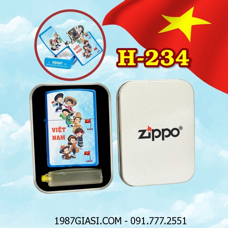 BẬT LỬA ZIPPO SƠN TĨNH ĐIỆN HÌNH BIỂN ĐẢO TỔ QUỐC EM TRƯỜNG SA HOÀNG SA VIỆT NAM (CÓ MỘC ĐÁY) (HỘP THIẾC KÈM XĂNG) H-234