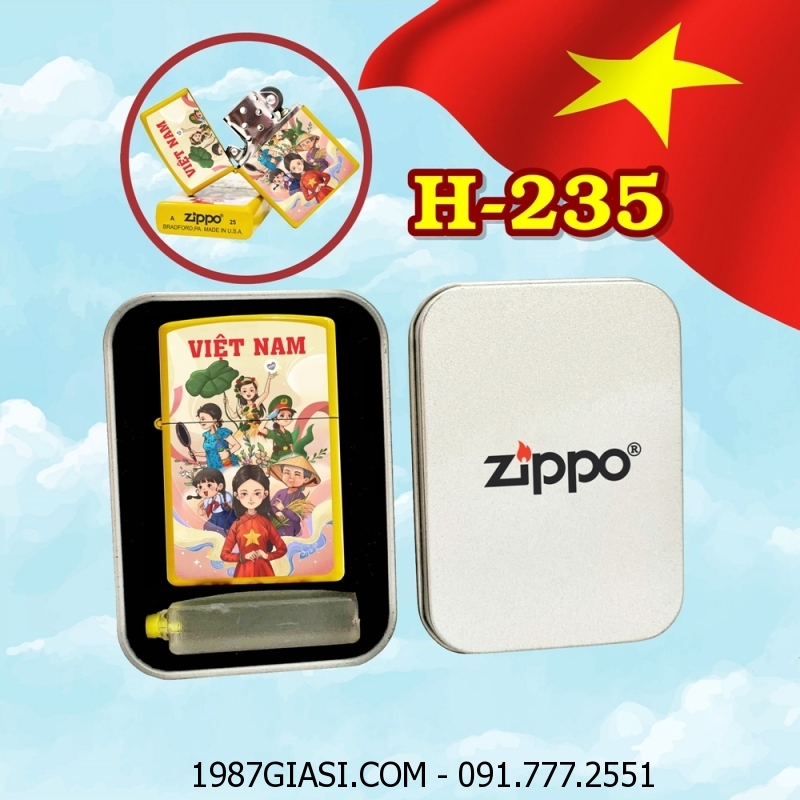 BẬT LỬA ZIPPO SƠN TĨNH ĐIỆN HÌNH NÉT ĐẸP PHỤ NỮ VIỆT NAM (CÓ MỘC ĐÁY) (HỘP THIẾC KÈM XĂNG) H-235