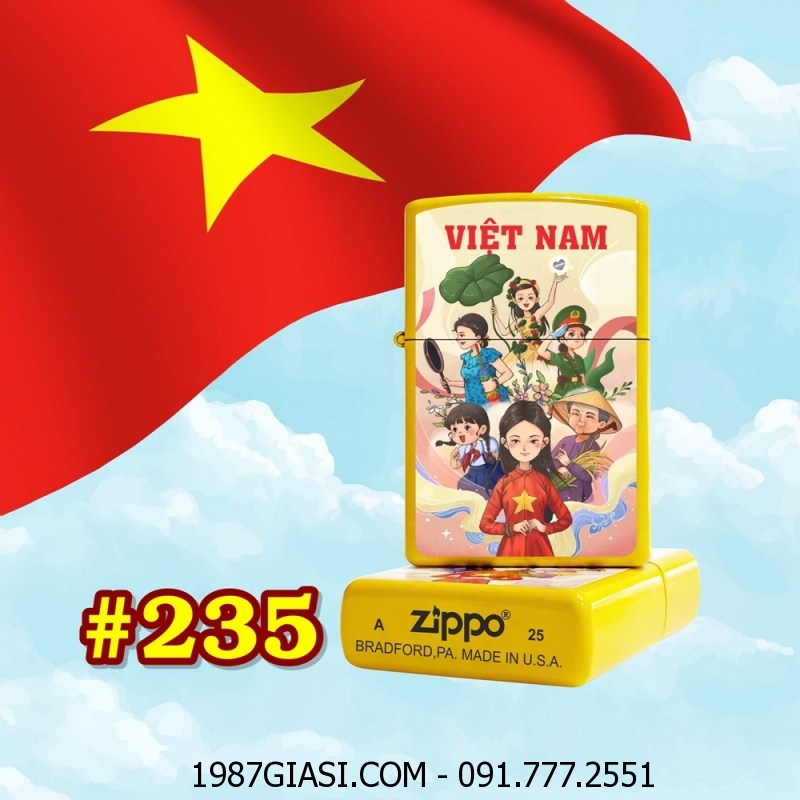 BẬT LỬA ZIPPO SƠN TĨNH ĐIỆN HÌNH NÉT ĐẸP PHỤ NỮ VIỆT NAM (CÓ MỘC ĐÁY) - (XÀI XĂNG) #235