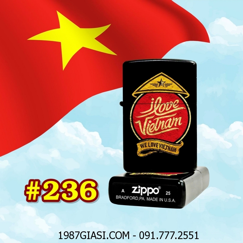 BẬT LỬA ZIPPO SƠN TĨNH ĐIỆN HÌNH I LOVE VIỆT NAM (CÓ MỘC ĐÁY) - (XÀI XĂNG) #236
