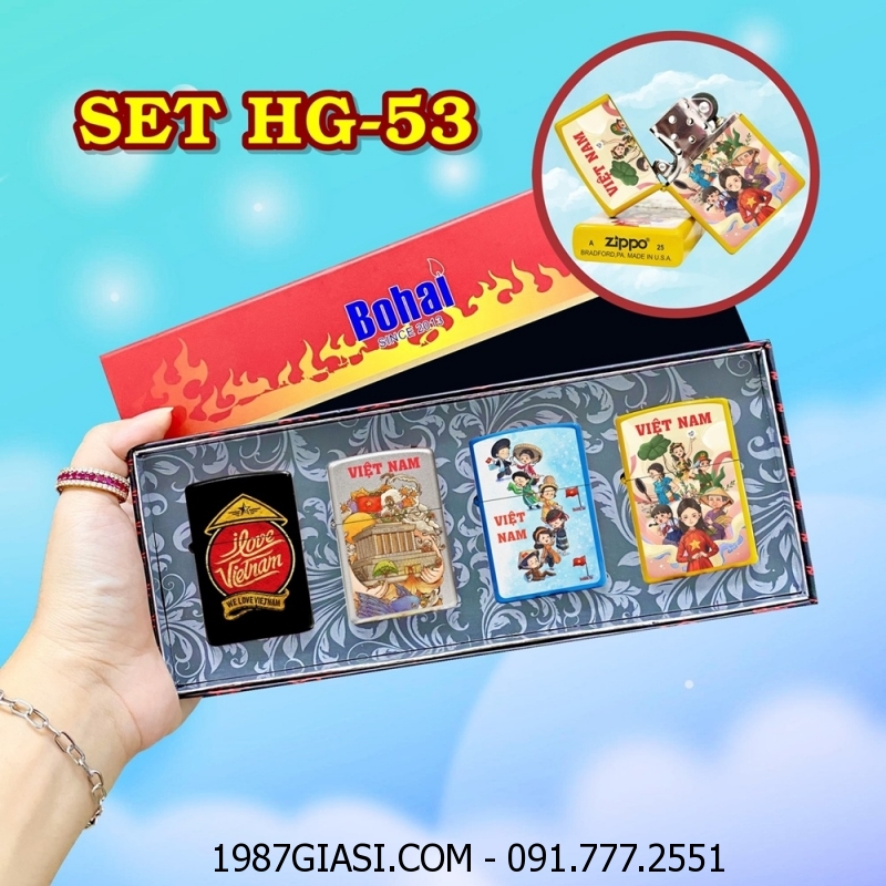 BỘ 4 BẬT LỬA ZIPPO SƠN TĨNH ĐIỆN CHỦ ĐỀ VIỆT NAM (CÓ MỘC ĐÁY) (HỘP GIẤY) - (XÀI XĂNG) #SET HG-53