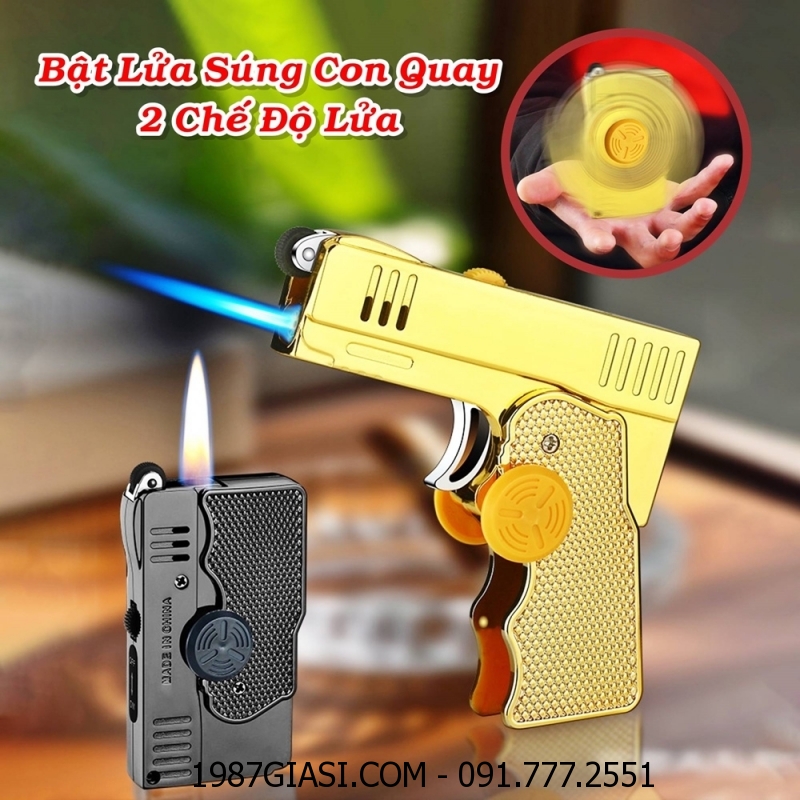 BẬT LỬA SÚNG CON QUAY 2 CHẾ ĐỘ LỬA M-913 (FULLBOX) - (XÀI GAS)