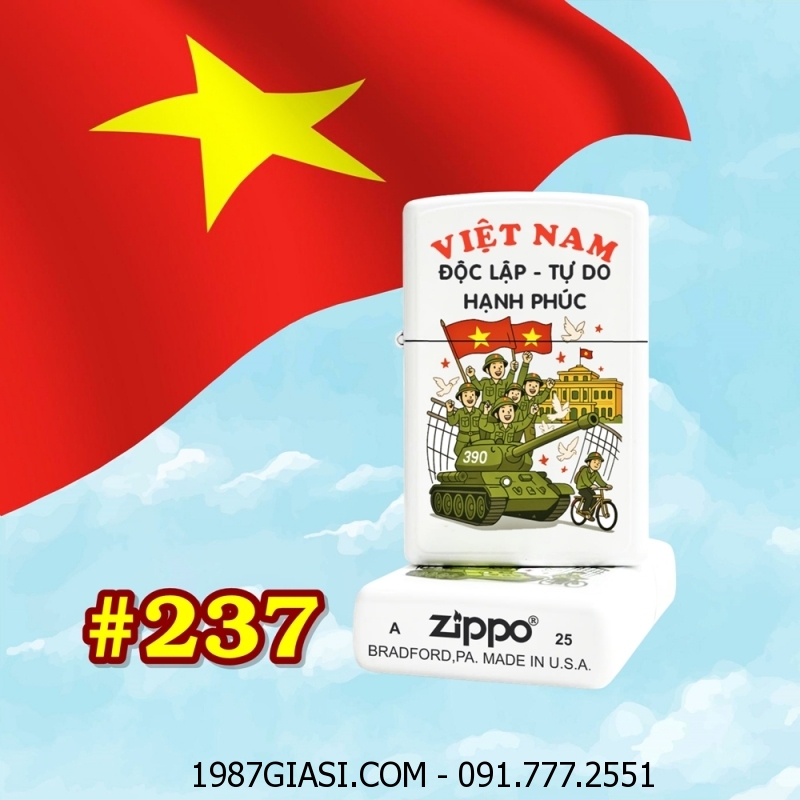 BẬT LỬA ZIPPO SƠN TĨNH ĐIỆN HÌNH VIỆT NAM ĐỘC LẬP TỰ DO (CÓ MỘC ĐÁY) - (XÀI XĂNG) #237