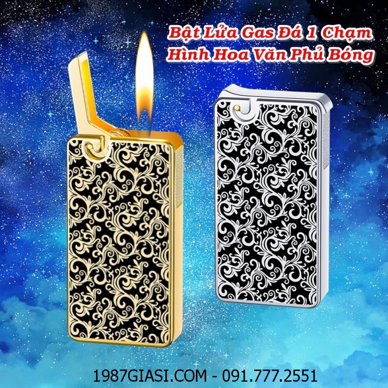 BẬT LỬA GAS ĐÁ 1 CHẠM HÌNH HOA VĂN PHỦ BÓNG - (XÀI GAS)
