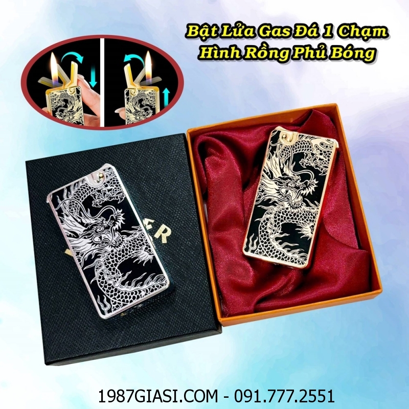 BẬT LỬA GAS ĐÁ 1 CHẠM HÌNH RỒNG PHỦ BÓNG (CÓ HỘP) - (XÀI GAS)