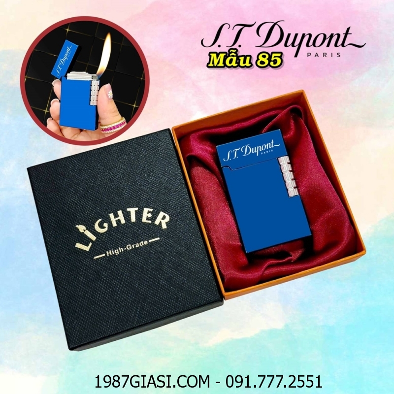 BẬT LỬA DUPONT TRƠN BÓNG MÀU XANH DƯƠNG M-85 (S.T. DUPONT) (CÓ HỘP) - (XÀI GAS)