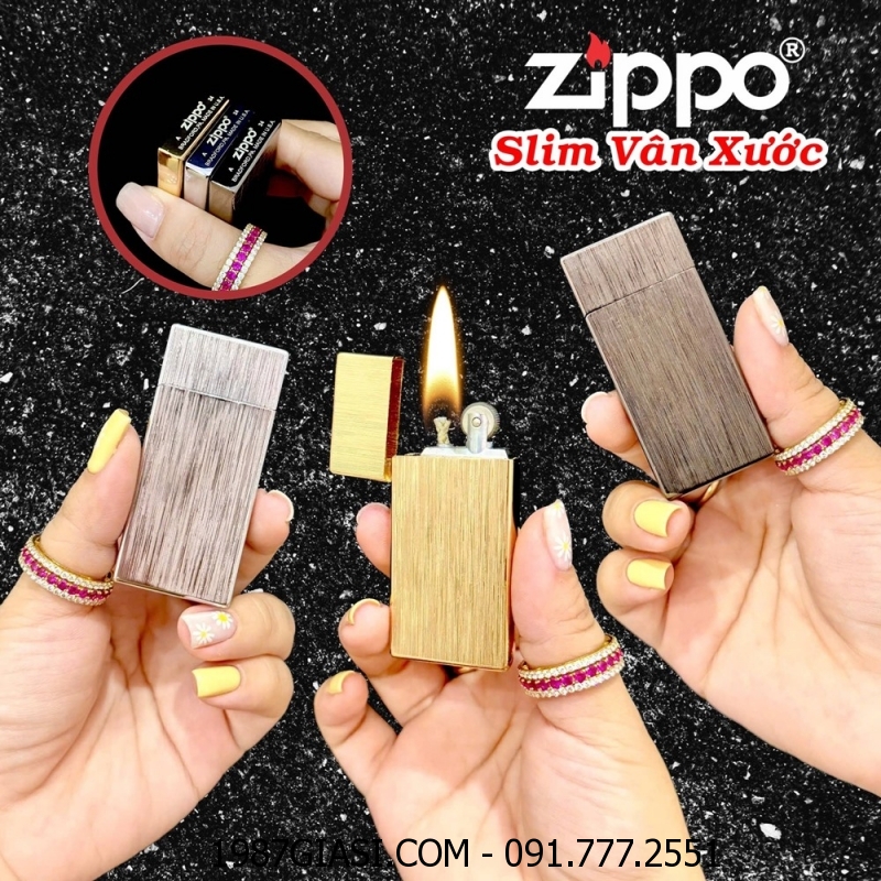 BẬT LỬA ZIPPO SLIM VÂN XƯỚC - (XÀI XĂNG)