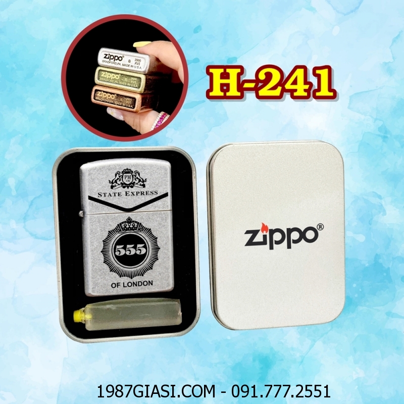BẬT LỬA ZIPPO BẠC CỔ HÌNH GÓI THUỐC LÁ 555 (CÓ MỘC ĐÁY) (HỘP THIẾC KÈM XĂNG) H-241