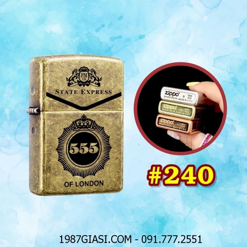 BẬT LỬA ZIPPO VÀNG CỔ HÌNH GÓI THUỐC LÁ 555 (CÓ MỘC ĐÁY) - (XÀI XĂNG) #240