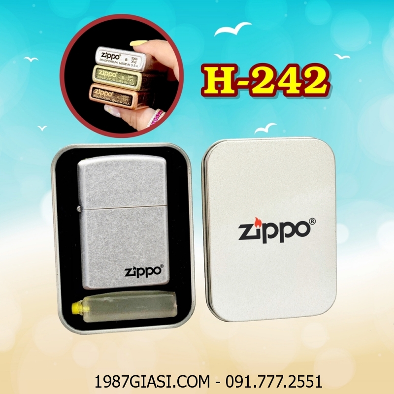 BẬT LỬA ZIPPO BẠC CỔ TRƠN (HỘP THIẾC KÈM XĂNG) (CÓ MỘC ĐÁY) H-242 BẠC CỔ