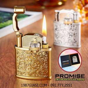 BẬT LỬA XĂNG ĐÁ PROMISE PR188 ĐÁNH LỬA NGANG HÌNH HOA VĂN (FULLBOX) - (XÀI XĂNG)