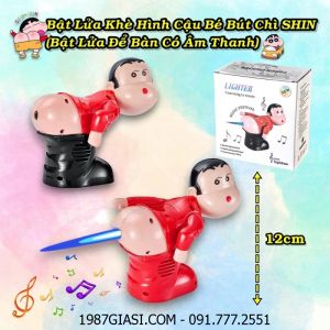 BẬT LỬA KHÈ HÌNH CẬU BÉ BÚT CHÌ SHIN CÓ ÂM THANH (BẬT LỬA ĐỂ BÀN) (FULLBOX) - (XÀI GAS)