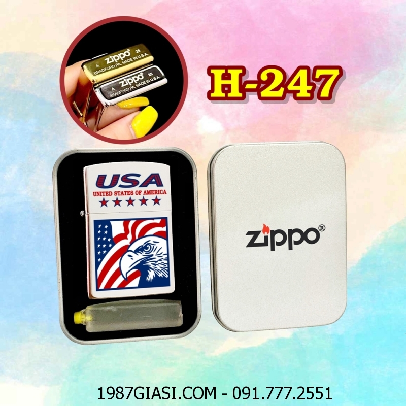 BẬT LỬA ZIPPO TRƠN BÓNG IN MÀU HÌNH ĐẠI BÀNG NƯỚC MỸ (CÓ MỘC ĐÁY) (HỘP THIẾC KÈM XĂNG) H-247 BẠC