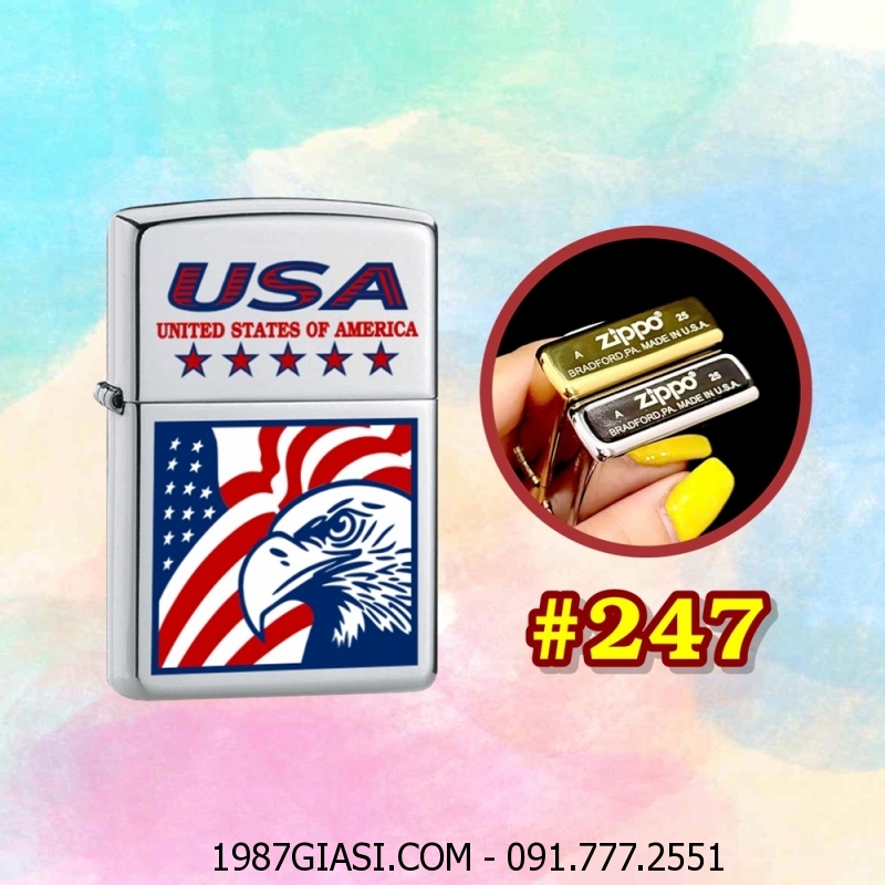 BẬT LỬA ZIPPO TRƠN BÓNG IN MÀU HÌNH ĐẠI BÀNG NƯỚC MỸ (CÓ MỘC ĐÁY) (XÀI XĂNG) #247 BẠC