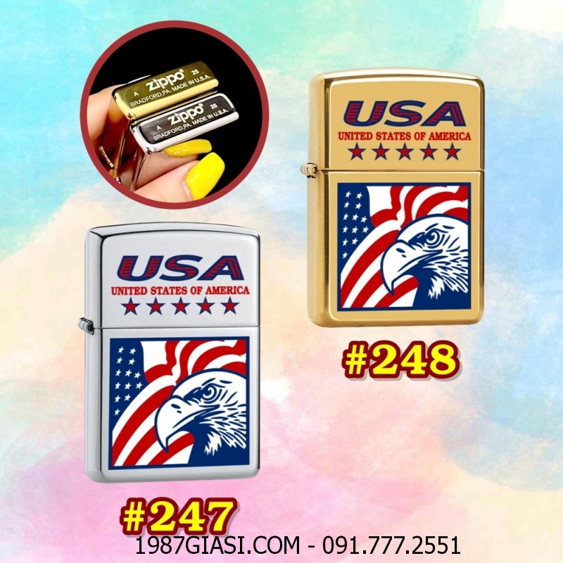 BẬT LỬA ZIPPO TRƠN BÓNG IN MÀU HÌNH ĐẠI BÀNG NƯỚC MỸ (CÓ MỘC ĐÁY) (XÀI XĂNG)