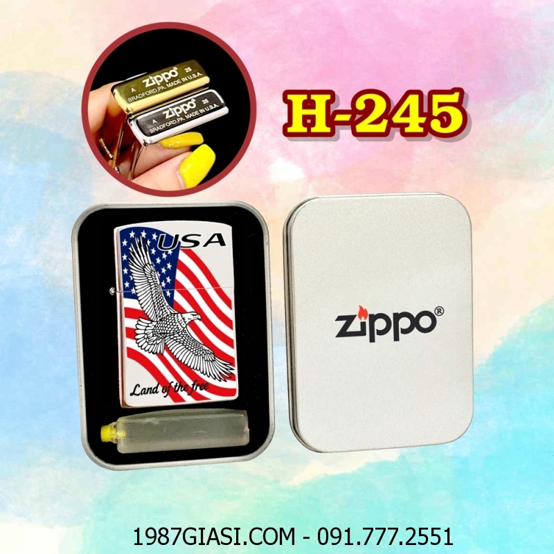 BẬT LỬA ZIPPO TRƠN BÓNG IN MÀU HÌNH ĐẠI BÀNG TUNG CÁNH (CÓ MỘC ĐÁY) (HỘP THIẾC KÈM XĂNG) H-245 BẠC