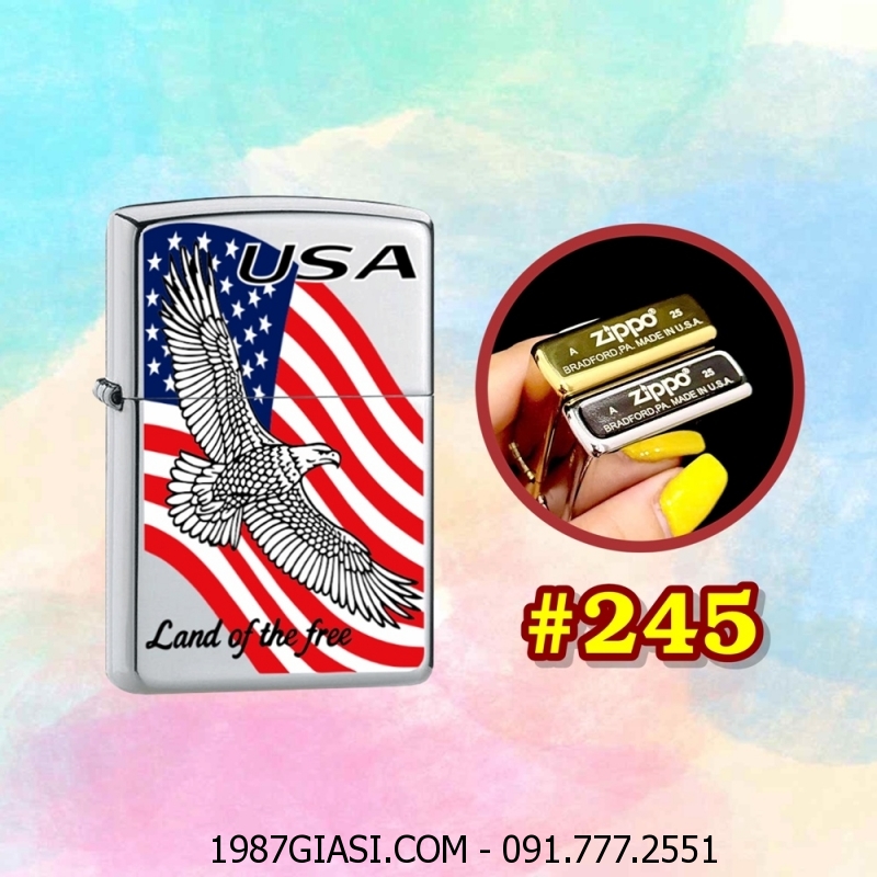 BẬT LỬA ZIPPO TRƠN BÓNG IN MÀU HÌNH ĐẠI BÀNG TUNG CÁNH (CÓ MỘC ĐÁY) (XÀI XĂNG) #245 BẠC