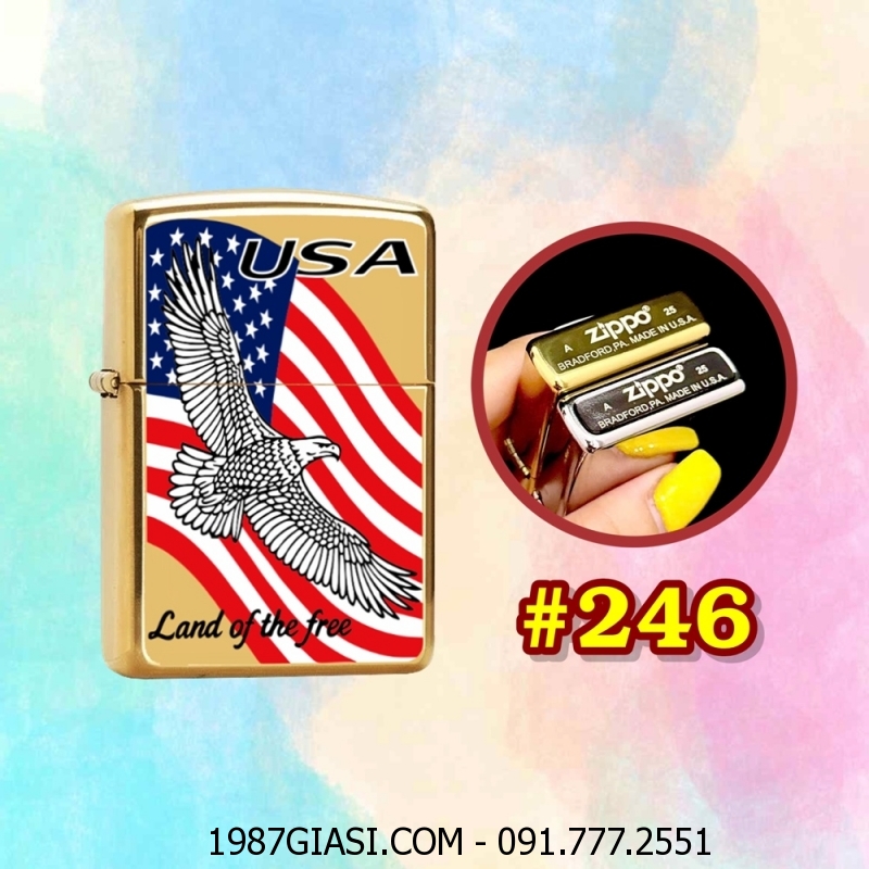 BẬT LỬA ZIPPO TRƠN BÓNG IN MÀU HÌNH ĐẠI BÀNG TUNG CÁNH (CÓ MỘC ĐÁY) (XÀI XĂNG) #246 VÀNG
