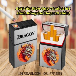 BẬT LỬA ĐIỆN HỘP THUỐC 2IN1 HÌNH RỒNG (ĐỂ ĐƯỢC 20 ĐIẾU) (FULLBOX) - (SẠC ĐIỆN)