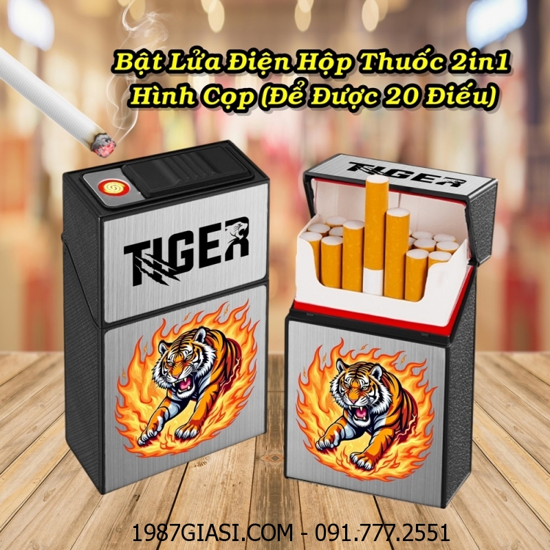 BẬT LỬA ĐIỆN HỘP THUỐC 2IN1 HÌNH CỌP (ĐỂ ĐƯỢC 20 ĐIẾU) (FULLBOX) - (SẠC ĐIỆN)
