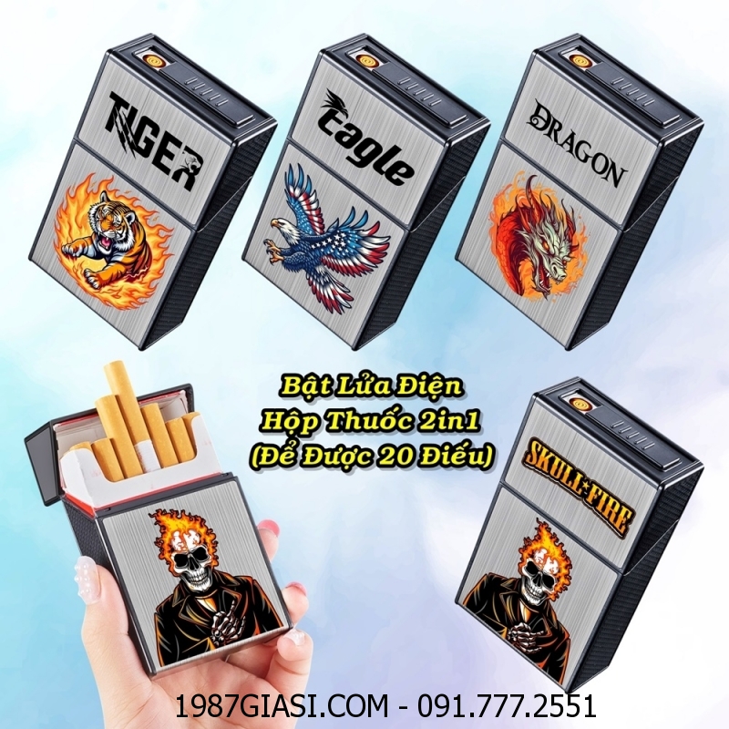 BẬT LỬA ĐIỆN HỘP THUỐC 2IN1 NHIỀU HÌNH (ĐỂ ĐƯỢC 20 ĐIẾU) (FULLBOX) - (SẠC ĐIỆN)