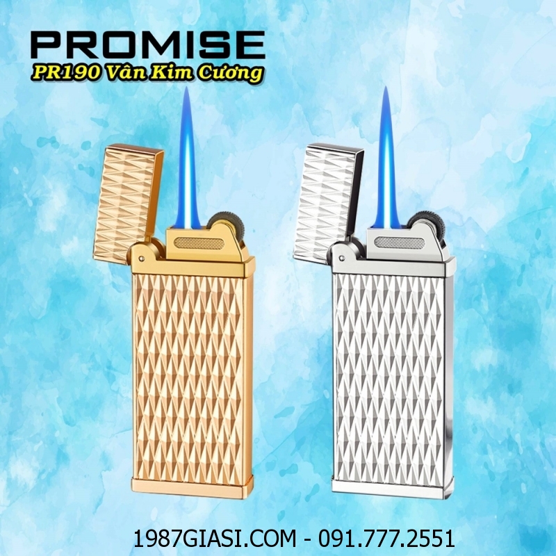 BẬT LỬA KHÈ PROMISE PR190 VÂN KIM CƯƠNG (GAS ĐÁ RÃNH TAY) - (XÀI GAS)