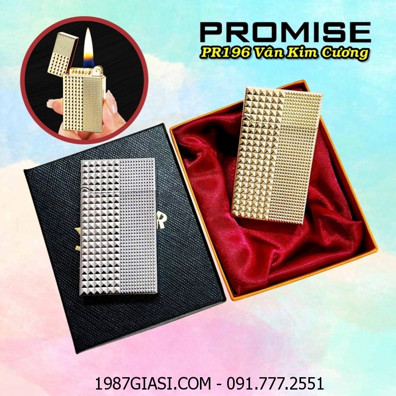 BẬT LỬA XĂNG ĐÁ PROMISE PR196 VÂN KIM CƯƠNG (CÓ HỘP) - (XÀI XĂNG)