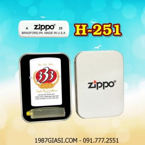 BẬT LỬA ZIPPO SƠN TĨNH ĐIỆN 2 MẶT HÌNH LOGO BIA 333 (CÓ MỘC ĐÁY) (HỘP THIẾC KÈM XĂNG) H-251