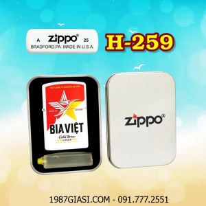 BẬT LỬA ZIPPO SƠN TĨNH ĐIỆN 2 MẶT HÌNH LOGO BIA VIỆT (CÓ MỘC ĐÁY) (HỘP THIẾC KÈM XĂNG) H-259