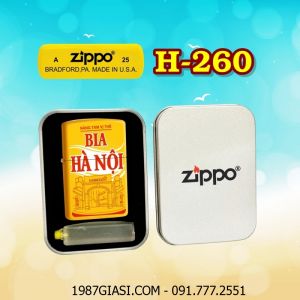 BẬT LỬA ZIPPO SƠN TĨNH ĐIỆN 2 MẶT HÌNH LOGO BIA HÀ NỘI (CÓ MỘC ĐÁY) (HỘP THIẾC KÈM XĂNG) H-260