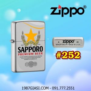 BẬT LỬA ZIPPO SƠN TĨNH ĐIỆN 2 MẶT HÌNH LOGO BIA SAPPORO (CÓ MỘC ĐÁY) - (XÀI XĂNG) #252