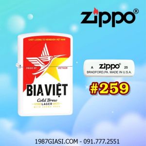 BẬT LỬA ZIPPO SƠN TĨNH ĐIỆN 2 MẶT HÌNH LOGO BIA VIỆT (CÓ MỘC ĐÁY) - (XÀI XĂNG) #259