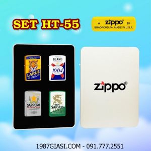 BỘ 4 BẬT LỬA ZIPPO SƠN TĨNH ĐIỆN 2 MẶT HÌNH LOGO BIA CÁC KIỂU (CÓ MỘC ĐÁY) (HỘP THIẾC) - (XÀI XĂNG) #SET HT-55