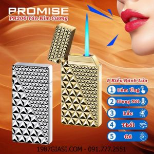BẬT LỬA CẢM BIẾN GIỌNG NÓI PROMISE PR206 VÂN KIM CƯƠNG (CÓ 5 KIỂU ĐÁNH LỬA) (FULLBOX) - (XÀI GAS + SẠC ĐIỆN)