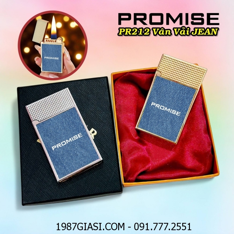 BẬT LỬA XĂNG ĐÁ PROMISE PR212 VÂN VẢI JEAN (CÓ HỘP) - (XÀI XĂNG)