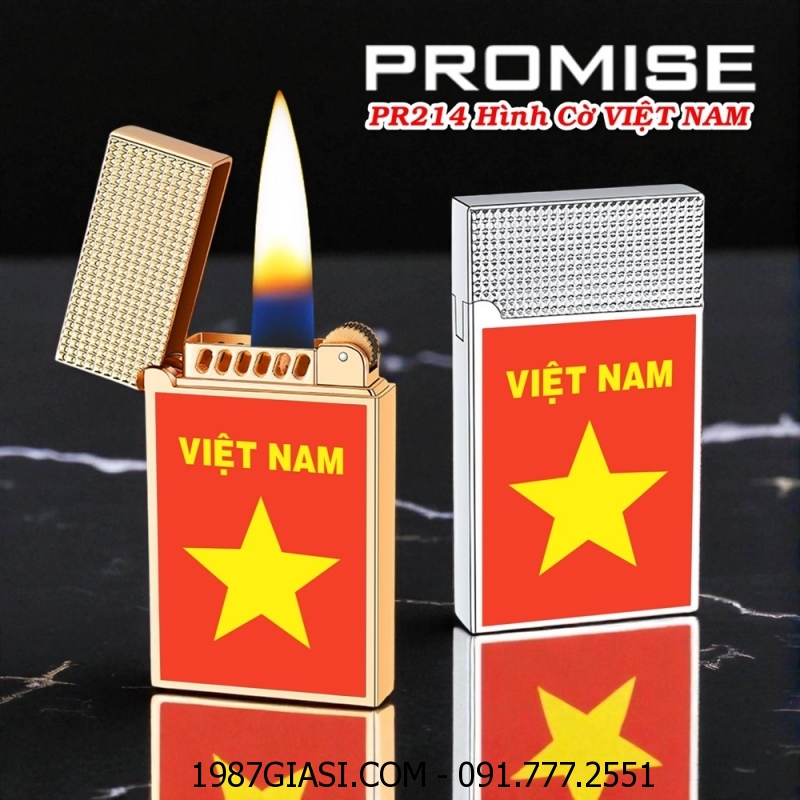 BẬT LỬA XĂNG ĐÁ PROMISE PR214 HÌNH CỜ VIỆT NAM - CỜ ĐỎ SAO VÀNG - (XÀI XĂNG)