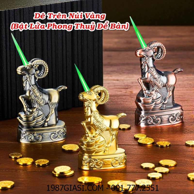 BẬT LỬA KHÈ HÌNH CON DÊ TRÊN NÚI VÀNG (BẬT LỬA ĐỂ BÀN) (FULLBOX) - (XÀI GAS)