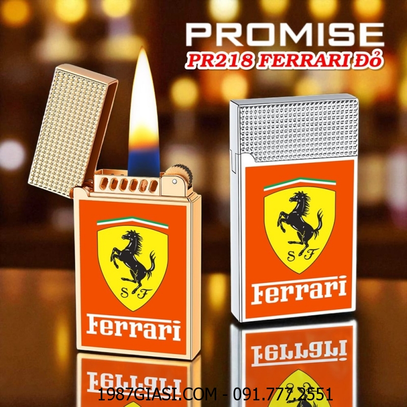 BẬT LỬA XĂNG ĐÁ PROMISE PR218 LOGO SIÊU XE FERRARI ĐỎ - (XÀI XĂNG)