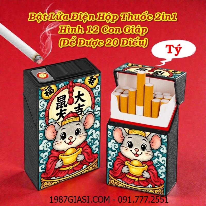 BẬT LỬA ĐIỆN HỘP THUỐC 2IN1 HÌNH 12 CON GIÁP (ĐỂ ĐƯỢC 20 ĐIẾU) (FULLBOX) - (SẠC ĐIỆN) #TÝ (CHUỘT)