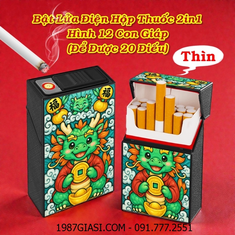 BẬT LỬA ĐIỆN HỘP THUỐC 2IN1 HÌNH 12 CON GIÁP (ĐỂ ĐƯỢC 20 ĐIẾU) (FULLBOX) - (SẠC ĐIỆN) #THÌN (RỒNG)