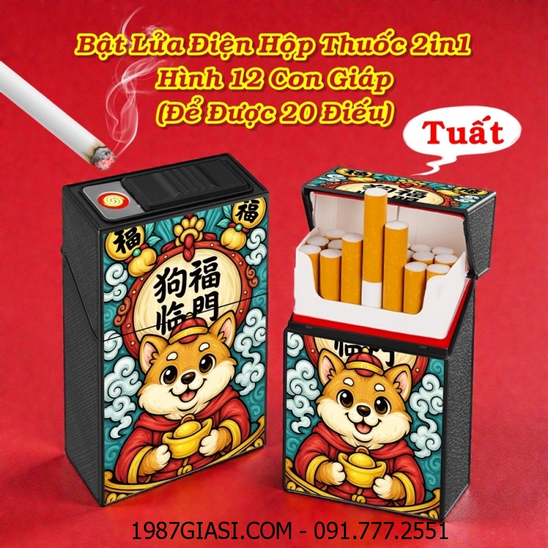 BẬT LỬA ĐIỆN HỘP THUỐC 2IN1 HÌNH 12 CON GIÁP (ĐỂ ĐƯỢC 20 ĐIẾU) (FULLBOX) - (SẠC ĐIỆN) #TUẤT (CHÓ)
